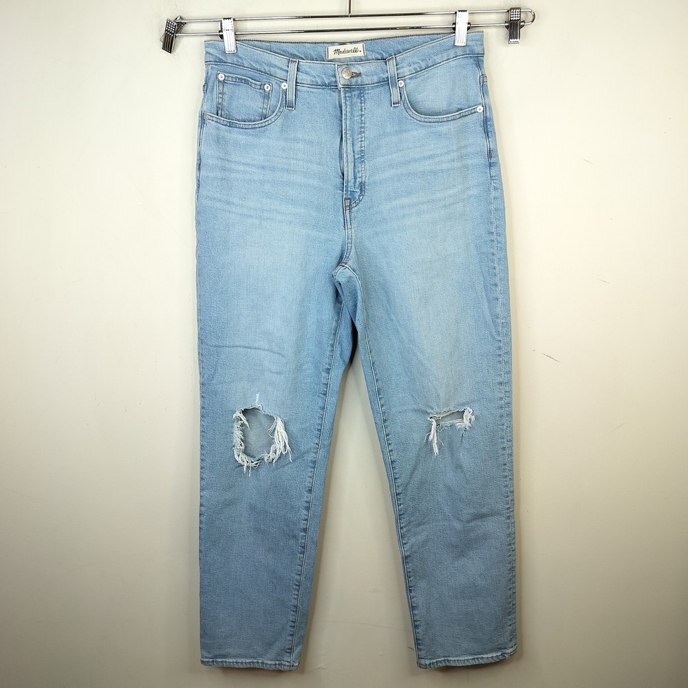 Madewell The Perfect Vintage Straight Jeans 30T Tall Distressed Knee Light Wash